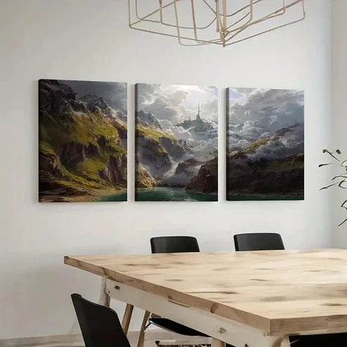 3pcs Fantasy Mountain Valley Scene Wall Art Set Canvas Unframed - High Quality Print 100% Australian Made Wall Canvas