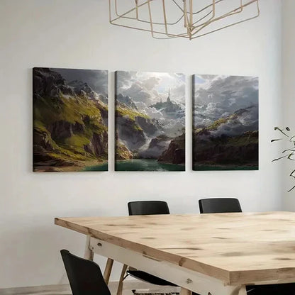 3pcs Fantasy Mountain Valley Scene Wall Art Set Canvas Unframed - High Quality Print 100% Australian Made Wall Canvas