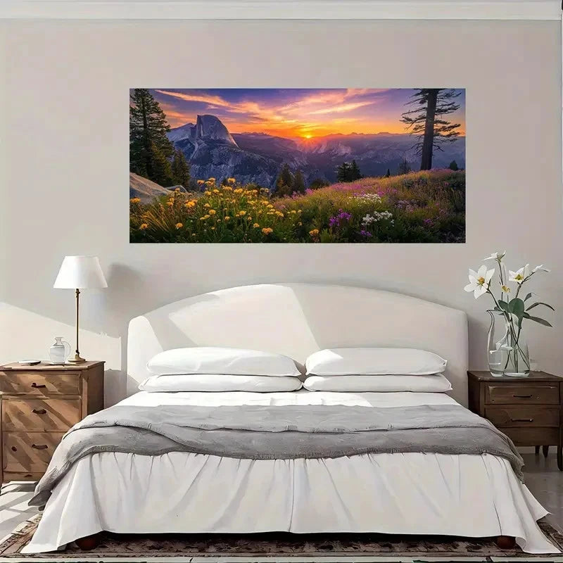 Vibrant Sunset Wildflowers Wall Art Canvas Office Home Room Framed 120x60cm