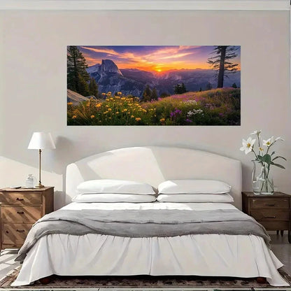 Vibrant Sunset Wildflowers Wall Art Canvas Office Home Room Framed 120x60cm