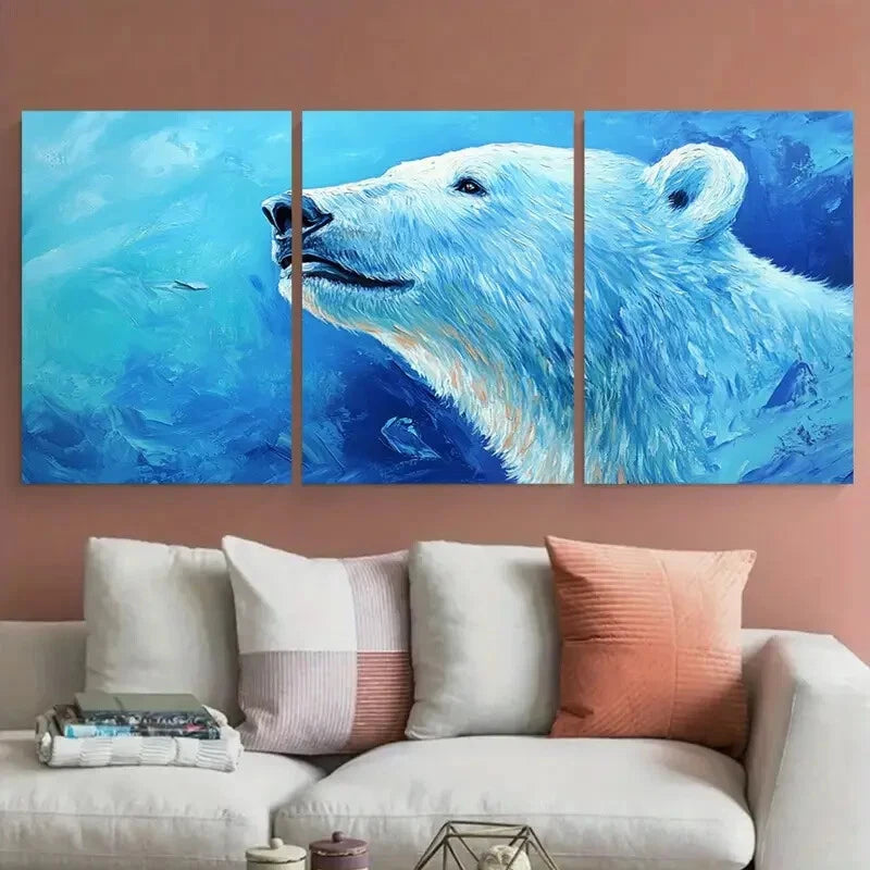 3pcs Polar Bear with Realistic Fur Texture Metal Print Ready to Hang Art - Bella Home Decor