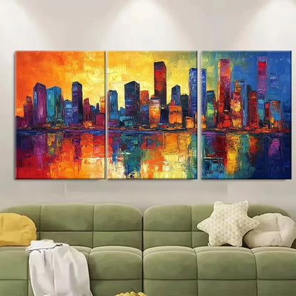 3pcs Urban Skyline Oil Painting Metal Print Ready to Hang Art - Bella Home Decor
