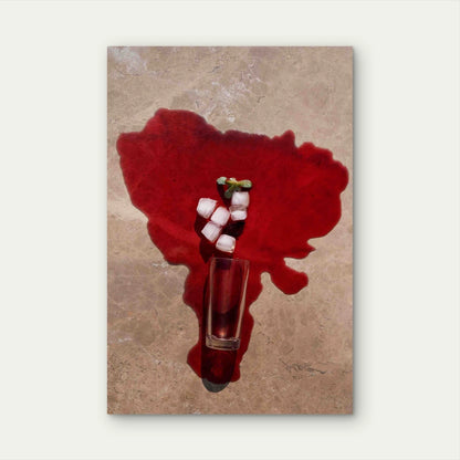 Top View Spilled Tea With Ice 60x90cm Metal Print Ready to Hang