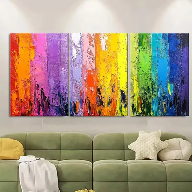 3pcs Colorful Abstract Textured Oil Painting Metal Print Ready to Hang Art - Bella Home Decor