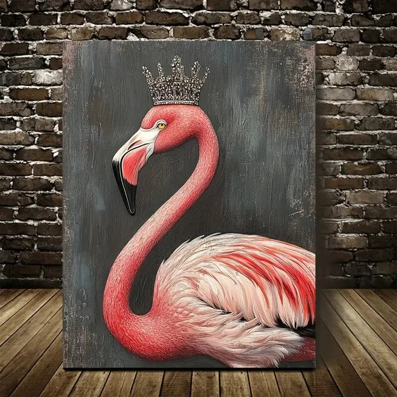 Dark Background Pink & Red Flamingo Design Painting 40x60cm Metal Print Ready to Hang - Bella Home Decor