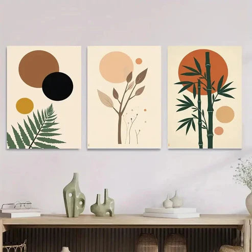 3pcs Modern Abstract Botanical Nature Geometric Wall Art Set Canvas Unframed - High Quality Print 100% Australian Made Wall Canvas