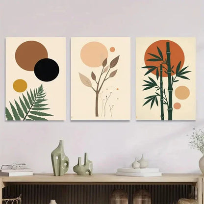 3pcs Modern Abstract Botanical Nature Geometric Wall Art Set Canvas Unframed - High Quality Print 100% Australian Made Wall Canvas