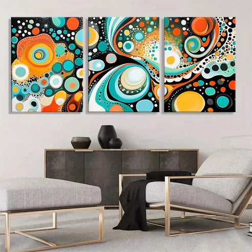 3pcs Abstract Geometric Circle Swirl Wall Art Canvas Unframed - High Quality Print 100% Australian Made Wall Canvas - Bella Home Decor