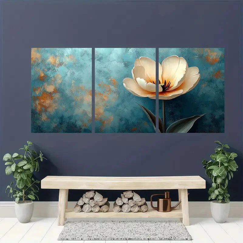 3pcs Tulip Art Painting Beige Art Print Metal Print Ready to Hang Art - Bella Home Decor