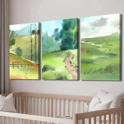 3pcs Meadow with Lush Green Grass & Wildflowers Wall Art Set Canvas Unframed - High Quality Print 100% Australian Made Wall Canvas