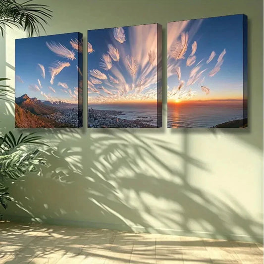 3pcs Vibrant Sunset in Cape Town Wall Art Set Canvas Framed 40x60cm -High Quality Print 100% Australian Made Wall Canvas Ready to Hang
