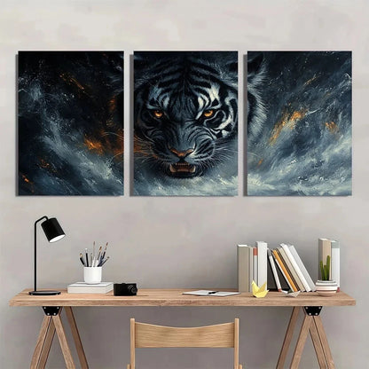 3pcs Vibrant Painting Animal Black And White Tiger Metal Print Ready to Hang Art