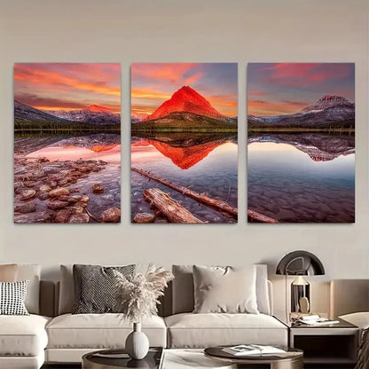 3pcs Dawn - Swiftcurrent Lake Metal Print Ready to Hang Art - Bella Home Decor
