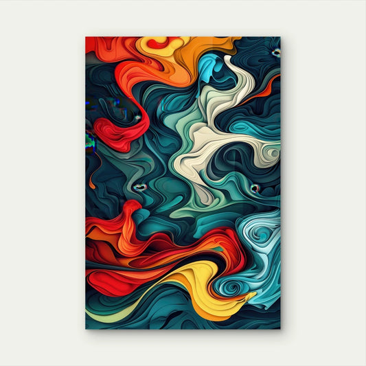 Abstract Liquid Swirl Waves Multicolored Teal 40x60cm Metal Print Ready to Hang
