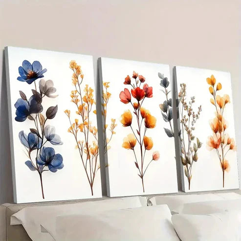 3pcs Dark Dried Wildflower Floral DW Wall Art Canvas Unframed – High Quality Print 100% Australian Made Wall Canvas