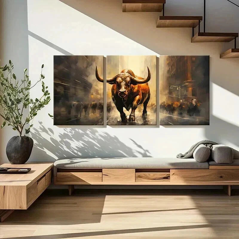 3pcs Abstract Aesthetic Charging Bull Wall Art Set Canvas Framed 40x60cm - High Quality Print 100% Australian Made Wall Canvas Ready to Hang - Bella Home Decor