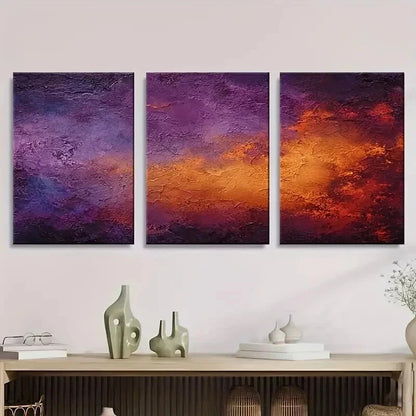 3pcs Deep Purple and Orange Abstract Texture Wall Art Set Canvas Framed 50x70cm - High Quality Print 100% Australian Made Wall Canvas Ready to Hang - Bella Home Decor