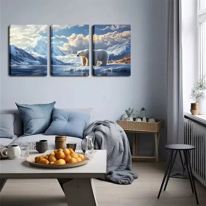 3pcs Polar Bear on Ice Wall Art Set Wall Art Canvas Unframed - High Quality Print 100% Australian Made Wall Canvas