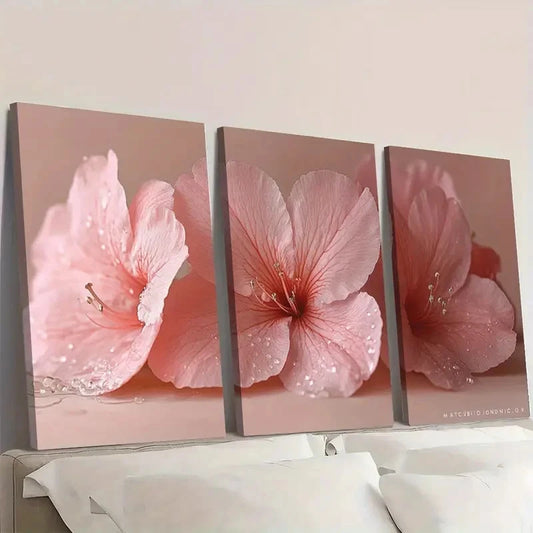3pcs Pink Azalea Flower Painting PAA Wall Art Set Canvas FrMamed 40x60cm - High Quality Print 100% Australian Made Wall Canvas Ready to Hang