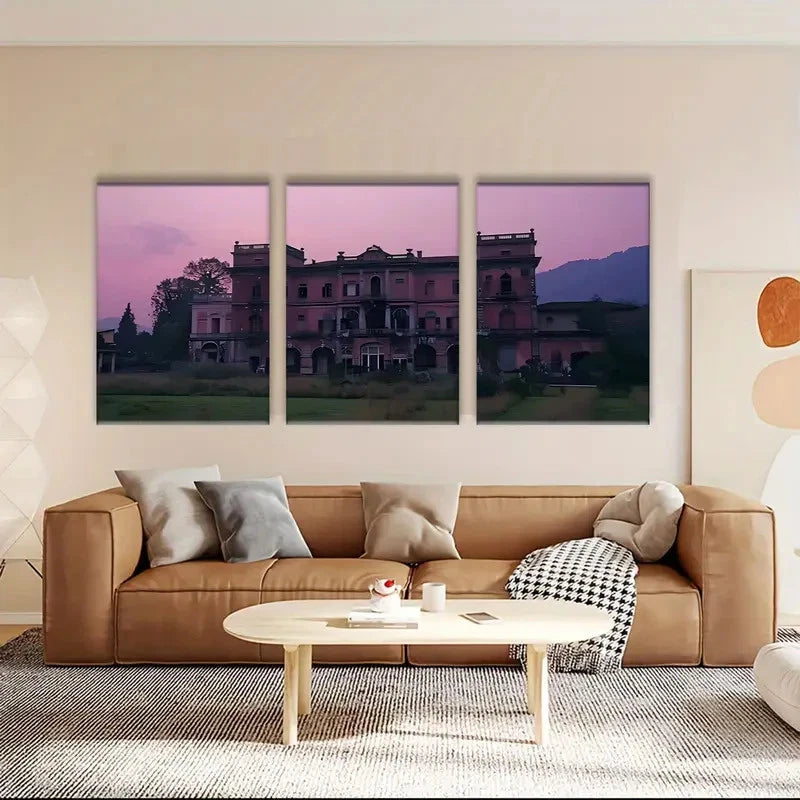 3pcs Charming Rustic Sunset Featuring a Castle Metal Print Ready to Hang Art - Bella Home Decor