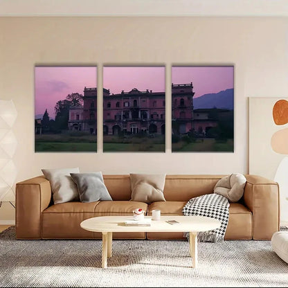 3pcs Charming Rustic Sunset Featuring a Castle Metal Print Ready to Hang Art - Bella Home Decor