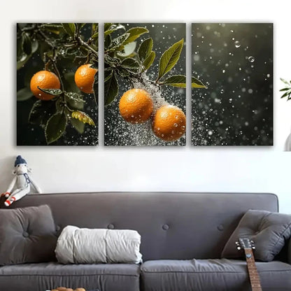 3pcs Orange Tree with Water Droplets Art Wall Art Set Canvas Framed 60x90cm - High Quality Print 100% Australian Made Wall Canvas Ready to Hang