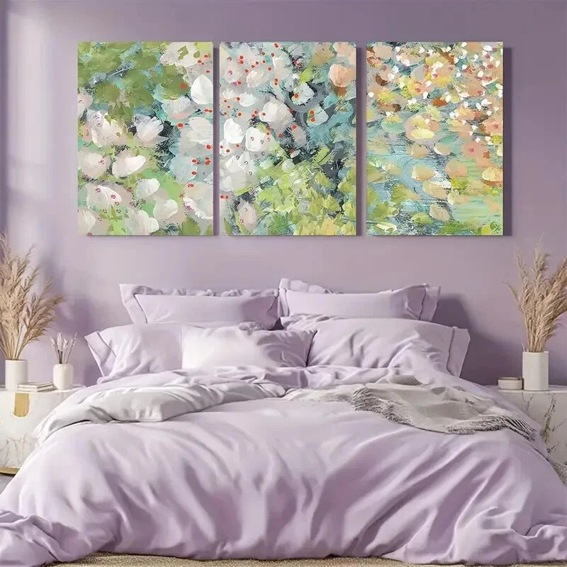 3pcs Cottage Garden Flowers in Green Design Metal Print Ready to Hang Art - Bella Home Decor