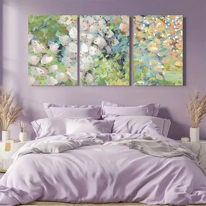 3pcs Cottage Garden Flowers in Green Design Metal Print Ready to Hang Art - Bella Home Decor