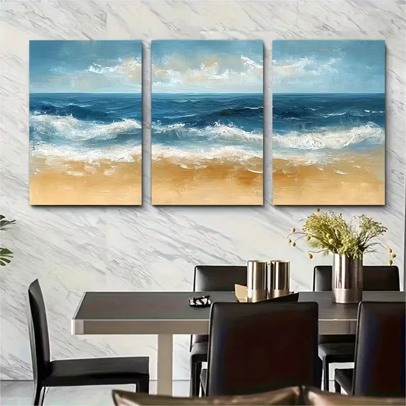 3pcs Abstract Beach Palette Textured Brush Strokes Metal Print Ready to Hang Art - Bella Home Decor