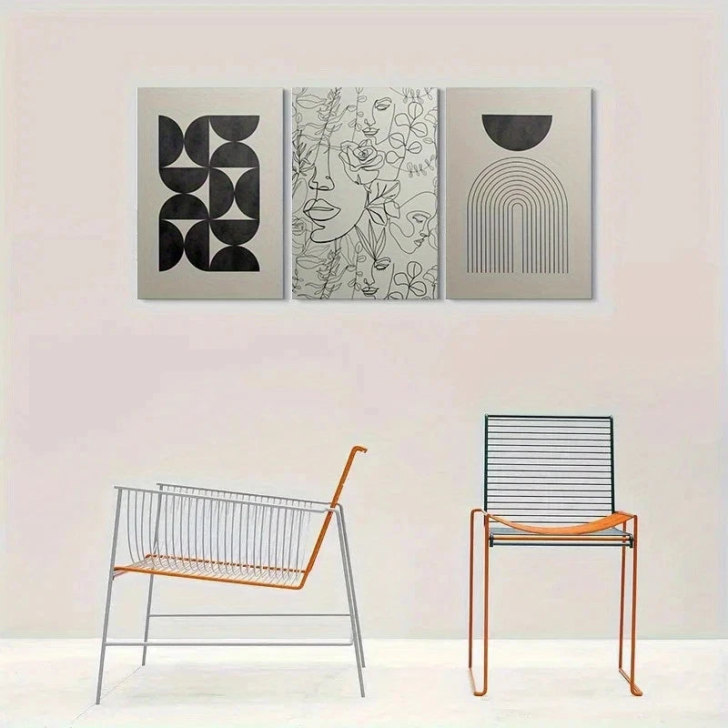 3pcs Abstract Geometric Floral Metal Print Ready to Hang Art - Bella Home Decor