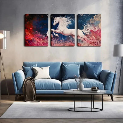 3pcs White Unicorn Triple Modern Perfect Wall Art Set Canvas Framed 60x90cm - High Quality Print 100% Australian Made Wall Canvas Ready to Hang - Bella Home Decor