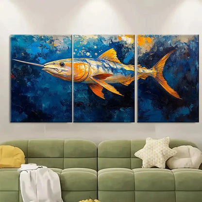3pcs Swordfish Painting Sea Animals RO\ Wall Art Set Canvas Framed 60x90cm - High Quality Print 100% Australian Made Wall Canvas Ready to Hang