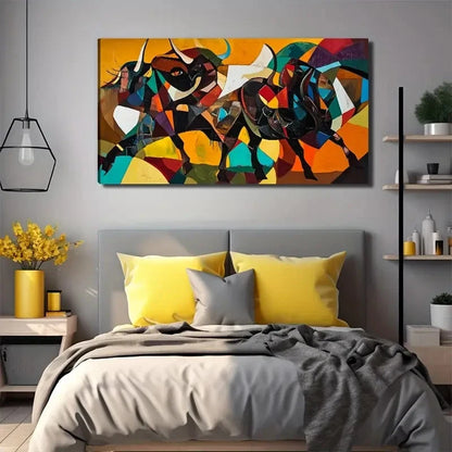 Battle Of Two Bulls Perfect Wall Art Canvas Office Home Room Framed 120x60cm