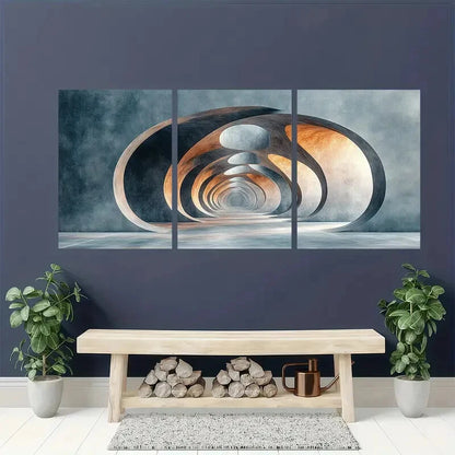 3pcs Textured Effect Gray Abstract Arches Metal Print Ready to Hang Art