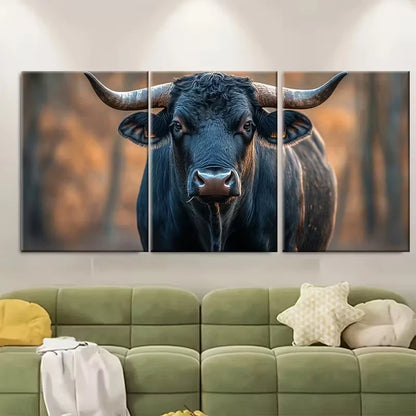 3pcs Large Black Bull Prints Metal Print Ready to Hang Art