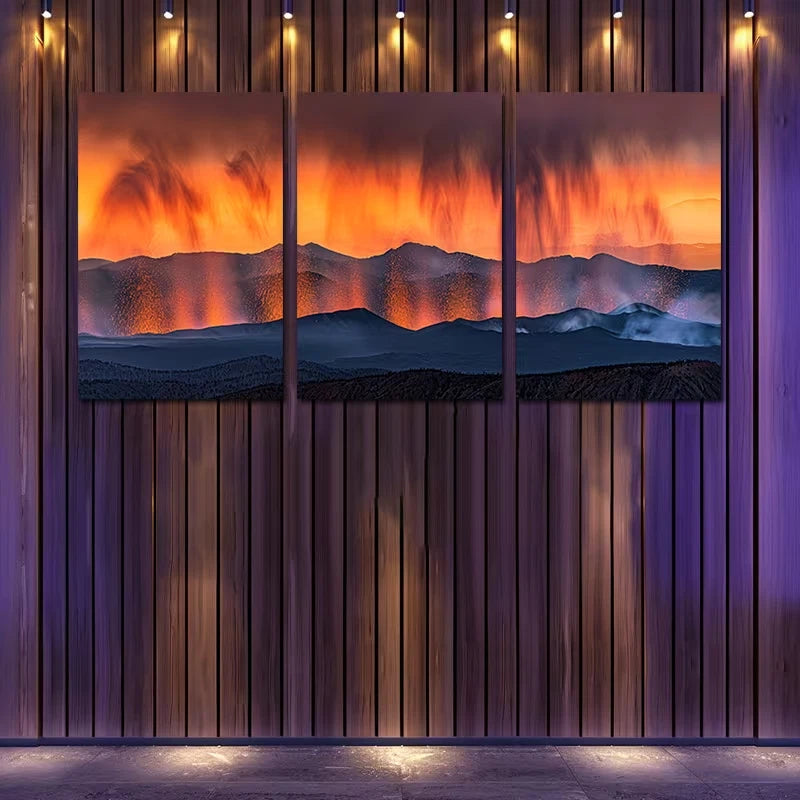 3pcs Vibrant Volcanic Eruption Landscape Wall Art Set Canvas Framed 60x90cm - High Quality Print 100% Australian Made Wall Canvas Ready to Hang