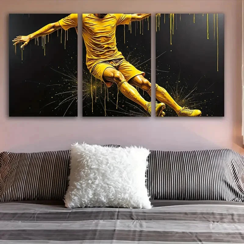 3pcs Dynamic Soccer Player Canvas Art Wall Art Set Canvas Framed 40x60cm - High Quality Print 100% Australian Made Wall Canvas Ready to Hang - Bella Home Decor
