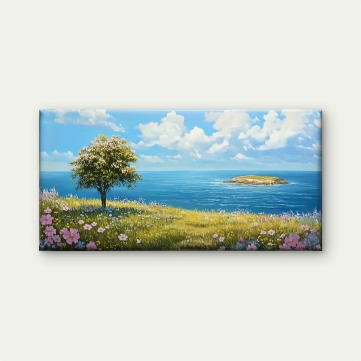 Trees Hill Overlooking Ccean Wall Art Canvas Office Home Room Framed 120x60cm