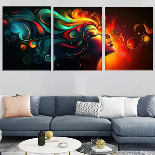 3pcs Modern Vibrant Abstract Colorful Woman Wall Art Set Canvas Unframed - High Quality Print 100% Australian Made Wall Canvas