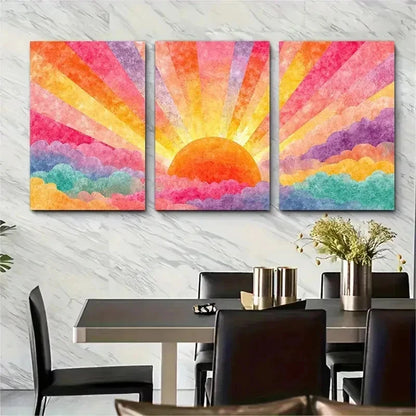 3pcs Watercolor Sunrise Abstract Nursery Perfect Wall Art Set Canvas Framed 50x70cm - High Quality Print 100% Australian Made Wall Canvas Ready to Hang