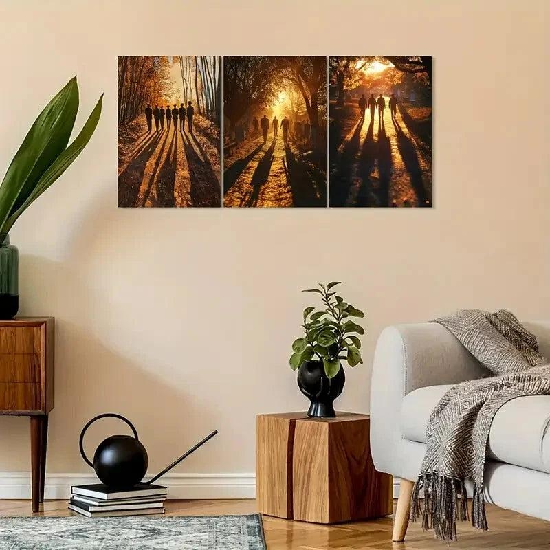 3pcs Vintage-Inspired Sunset Veterans Walk Metal Print Ready to Hang Art - Bella Home Decor