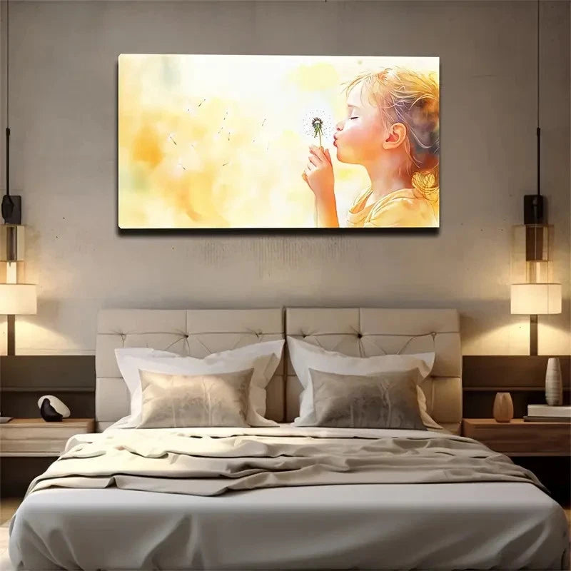 Hand-Held Dandelion Girl Wall Art Canvas Office Home Room Framed 120x60cm