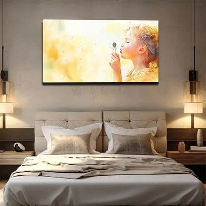Hand-Held Dandelion Girl Wall Art Canvas Office Home Room Framed 120x60cm