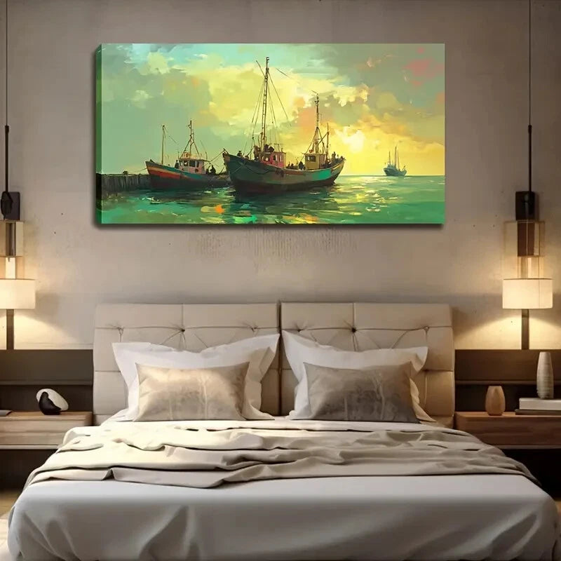 Vibrant Blue & Green Hues Wall Art Canvas Office Home Room Framed 120x60cm - Bella Home Decor
