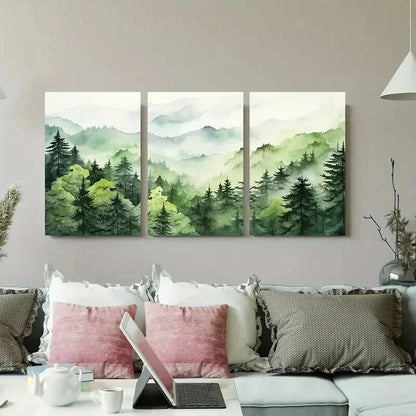 3pcs Serene Forest And Misty Hills Perfect Wall Art Set Canvas Framed 60x90cm - High Quality Print 100% Australian Made Wall Canvas Ready to Hang - Bella Home Decor