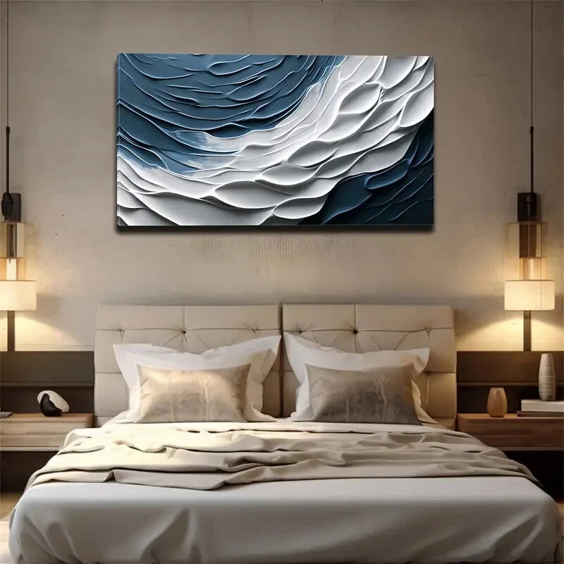 Blue White Textured Design Wall Art Canvas Office Home Room Framed 120x60cm - Bella Home Decor