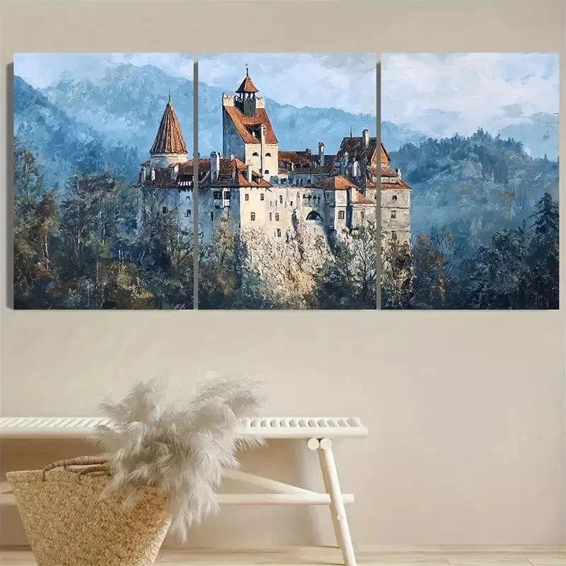 3pcs Bran Castle Travel, Canvas Art, Romania Wall Art Set Canvas Framed 40x60cm - High Quality Print 100% Australian Made Wall Canvas Ready to Hang - Bella Home Decor