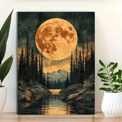 Beautiful Dark Forest Full Moon & Starry Sky 40x60cm Metal Print Ready to Hang