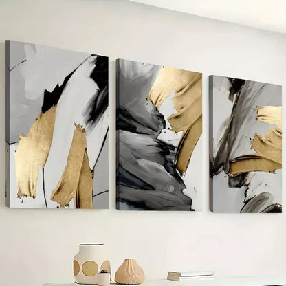 3pcs Featuring Golden Abstract Light Luxury Wall Art Canvas Unframed - High Quality Print 100% Australian Made Wall Canvas