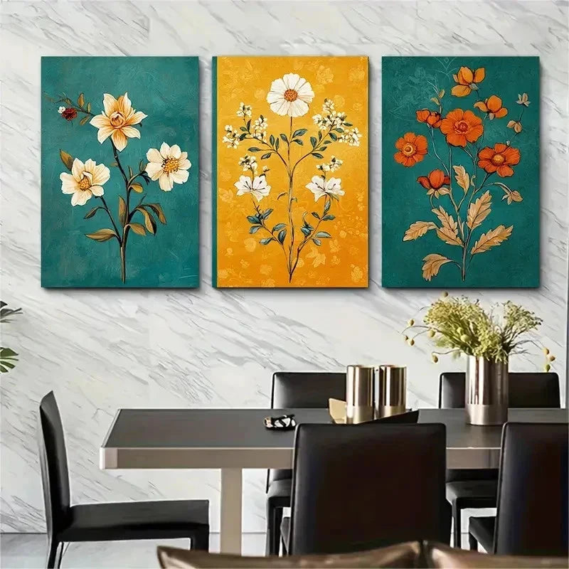 3pcs Vintage Moroccan Floral Nature Perfect Wall Art Set Canvas Framed 50x70cm - High Quality Print 100% Australian Made Wall Canvas Ready to Hang